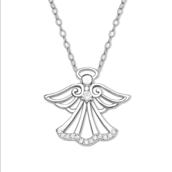 Sterling Silver Cubic Zirconia Angel 18" Pendant Necklace - Picture 3 of 7